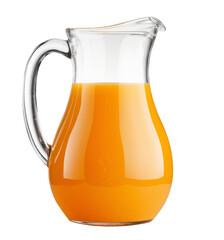 orange juice in glass pitcher on white background.