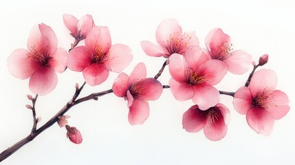 Delicate Pink Blossom Branch Watercolor Painting