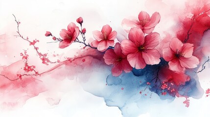 Delicate Pink Cherry Blossoms in Abstract Watercolor Style