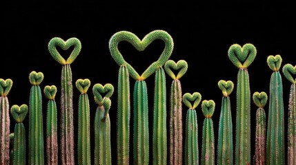 Heart-shaped cactus plants against a black backdrop.