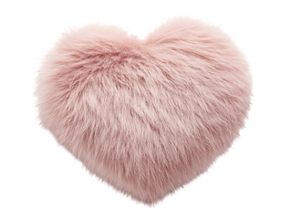 Fluffy pink heart shaped pillow isolated on transparent background