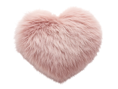 Fluffy pink heart shaped pillow isolated on transparent background