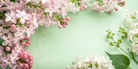 Obraz premium Soft pastel lilac blossoms frame a serene mint green background evoking spring s delicate beauty and floral abundance for a fresh natural aesthetic