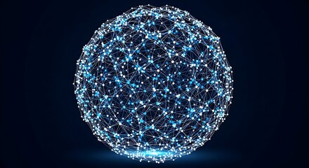 Glowing interconnected nodes forming a spherical network.