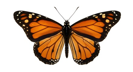 Fototapeta premium Stunning monarch butterfly with vibrant orange wings and delicate black markings showcases nature's intricate beauty and metamorphosis