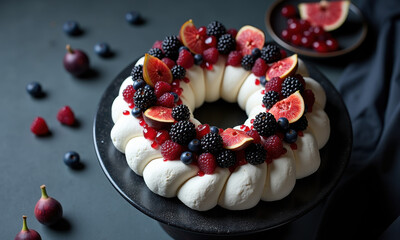 Elegant Pavlova Wreath with Fresh Berries and Figs