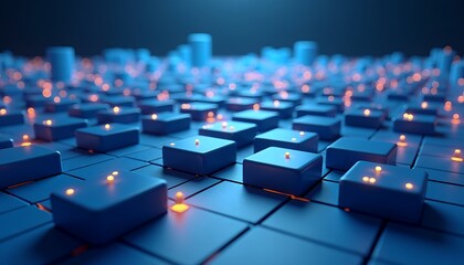 Obraz premium Blue Cubes With Orange Lights Grid abstract