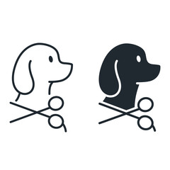Pet grooming icon set. Vector isolated illustration.Dog with scissors emblem