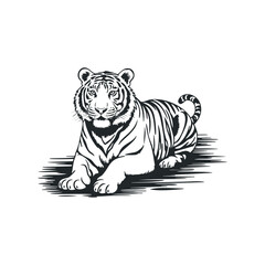 Naklejka premium Hand drawn vector illustration of a resting tiger in natural pose