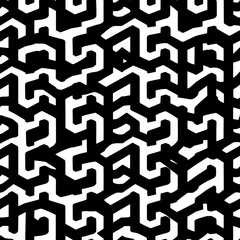 A bold and disorienting seamless abstract pattern, featuring a complex black and white labyrinth design that creates a modern, hypnotic, and high-contrast background.
