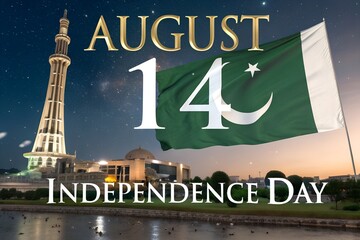 14 August Poster, Independence Day of Pakistan, 3D illustration.