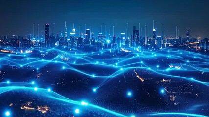 Cityscape network connections nighttime - Powered by Adobe