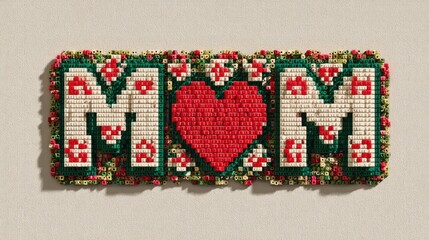 Mom heart mosaic crafted from tiny beads image