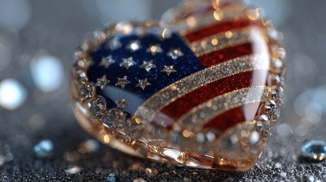 Patriotic heart jewel with stars and stripes american flag