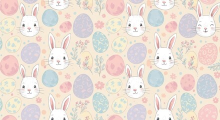 Obraz premium Cute Easter bunnies and pastel eggs repeat pattern