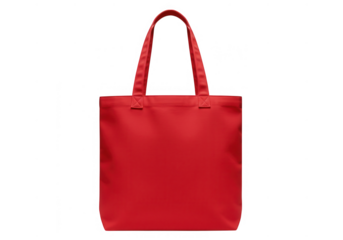 Vibrant red tote bag with handles, studio shot isolated on transparent background