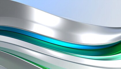 Dynamic abstract background featuring flowing metallic silver waves with elegant blue and green glossy lines.