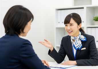 "Smiling Female Sales Professional｜Perfect Business Stock Image for Insurance Consultations and Product Presentations"