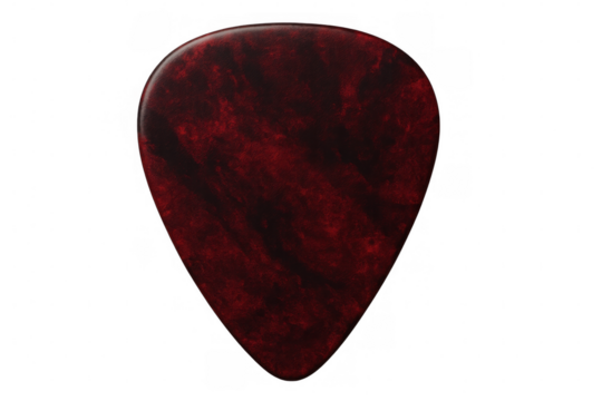 Dark red guitar pick with transparent background for music composing