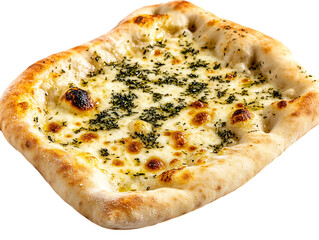 Delicious cheesy garlic herb pizza isolated on transparent background