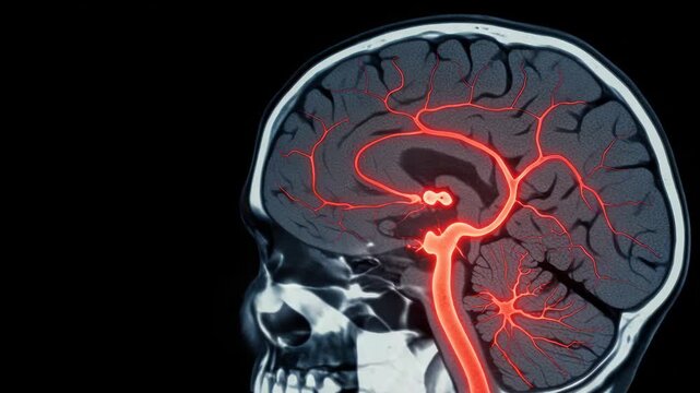 Animated Medical Visualization of Brain Angiogram with Red Vessels for Scientific Presentations