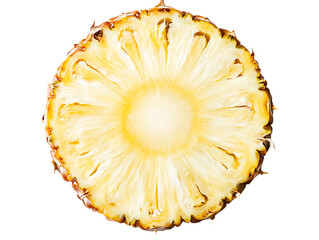 Close up of a fresh pineapple slice isolated on transparent background