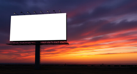 Large Blank Billboard Against Vibrant Sunset Sky