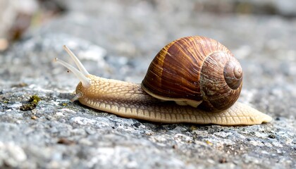 Snail's Journey: A Close-Up of a Snail Crawling on a Rock