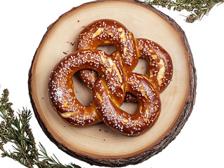 Golden baked pretzel snack isolated on transparent background