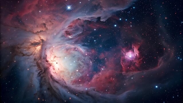 This image showcases a vibrant and captivating nebula with swirling clouds of cosmic dust and gas, illuminated by clusters of stars scattered throughout the interstellar