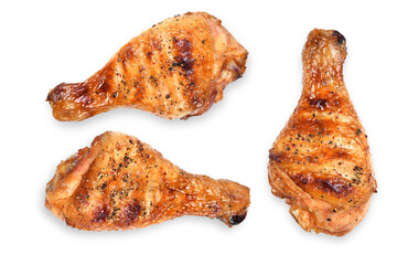 grilled chicken drumsticks isolated on transparent background.