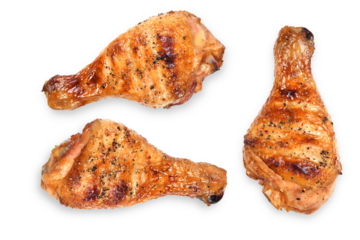 grilled chicken drumsticks isolated on transparent background.
