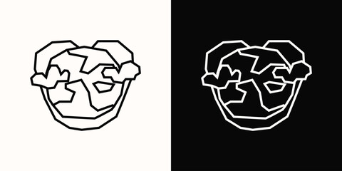Earth with Heart Clouds Icon in Black Line Art and White Line Art Cutout Style