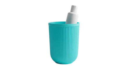 Turquoise ribbed holder with white pen isolated on transparent background