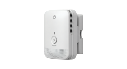 White carbon monoxide detector mounted on a wall isolated on transparent background