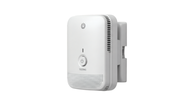 White carbon monoxide detector mounted on a wall isolated on transparent background