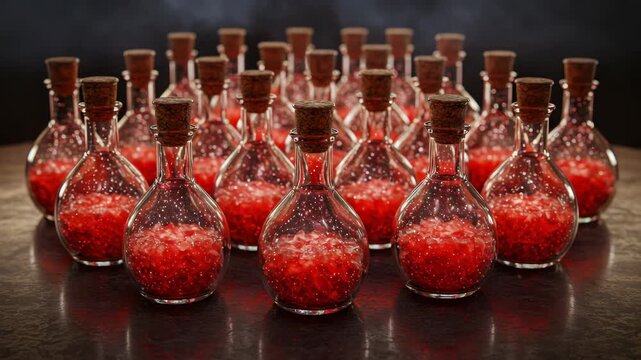 Mystical elixir array a vibrant gradient of chromatic potions and intriguing concoctions