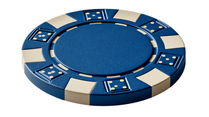 Obraz premium Blue casino poker chip with dice design isolated on transparent background
