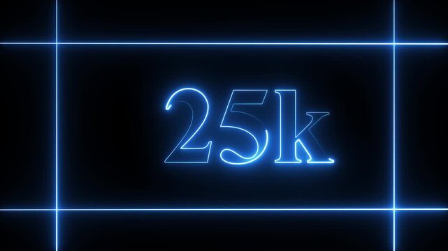 25k celebration neon text animation 4k video. Followers, like, subscribe, 25 light, typography video in black background.90k followers Celebration text animation.