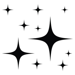 A graphic design of multiple black sparkle symbols against a plain white background.
