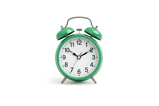 Green alarm clock isolated on white background