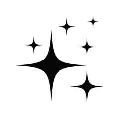 A graphic design of multiple black sparkle symbols against a plain white background.