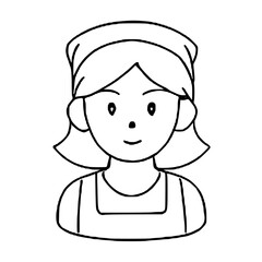 Obraz premium Black and white doodle-style female maid character icon for house cleaning and caretaker themes
