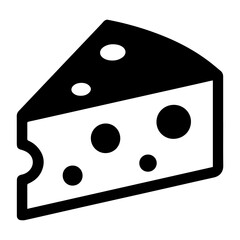 Cheese slice icon with transparent background in black and white style
