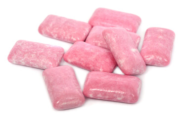 Pink chewing gum isolated on a white background