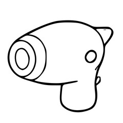 Black and white doodle of electric handheld hair dryer in simple cartoon vector