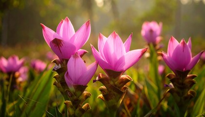 Obraz premium Pink flowers in sunlight