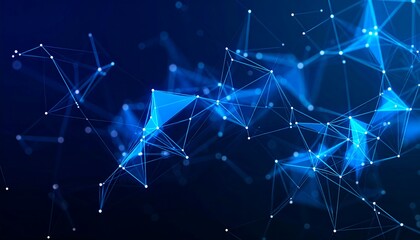 Abstract blue network; glowing points connected by lines on dark background