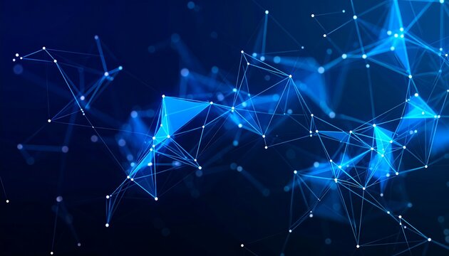 Abstract blue network; glowing points connected by lines on dark background