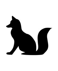 Silhouette of a sitting fox with a bushy tail and pointed ears. A clean and simple design ideal for logos, icons, or nature-themed graphics.